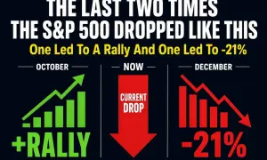 Gráfico comparativo de la linea avance descenso S&P 500: octubre (+rally), ahora (caída actual), diciembre (-21%).
