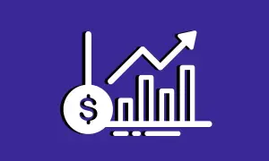 Gráfico de barras ascendente con símbolo de dólar, indicando el camino hacia negocios exitosos y crecimiento financiero.