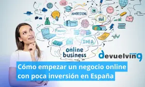 Mujer pensando en cómo montar empresa online. Ideas de negocio, finanzas y publicidad ilustradas.
