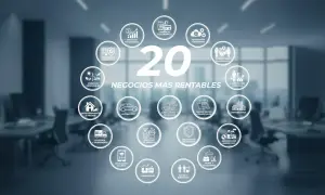 Diagrama de 20 negocios más rentables, incluyendo finanzas, tecnología, inmobiliaria y energías renovables, para inspirar negocios millonarios.