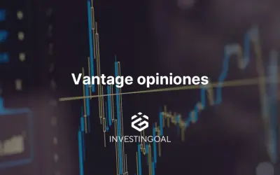 Gráfico de velas con texto "Vantage opiniones" y logo de Investingoal.