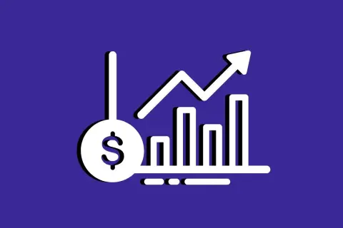 Gráfico de barras ascendente con símbolo de dólar, indicando el camino hacia negocios exitosos y crecimiento financiero.