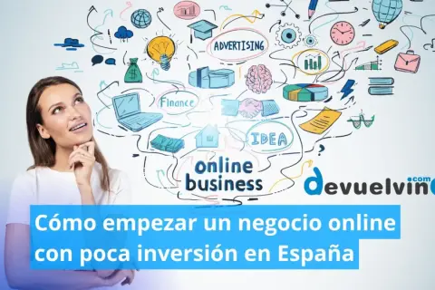Mujer pensando en cómo montar empresa online. Ideas de negocio, finanzas y publicidad ilustradas.