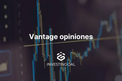 Gráfico de velas con texto "Vantage opiniones" y logo de Investingoal.