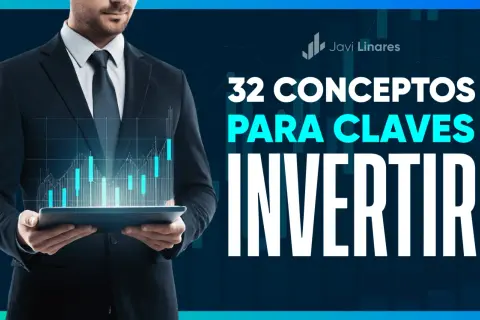 Hombre de negocios con tablet que muestra gráficos. Título: "32 conceptos clave para invertir". Aprende cómo conseguir inversores.