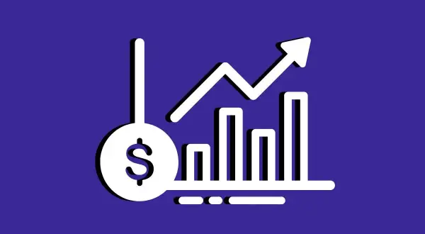 Gráfico de barras ascendente con símbolo de dólar, indicando el camino hacia negocios exitosos y crecimiento financiero.