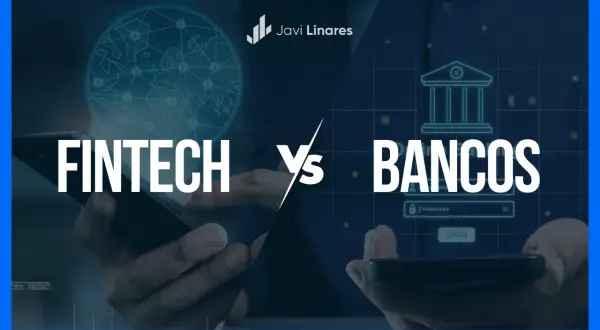 Fintech vs. Bancos: una comparativa visual. La imagen muestra un mundo digitalizado con Bitcoin y un banco tradicional, representando la evolución de los servicios financieros.