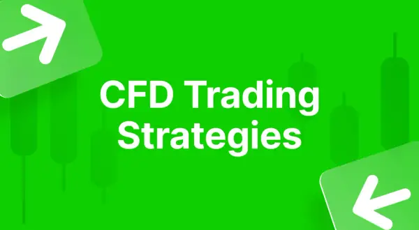 Estrategias para operar en CFDs. Gráfico de velas y flechas indicando dirección.