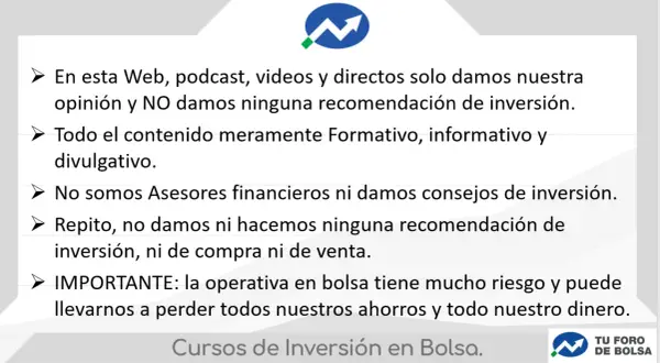 Descargo de responsabilidad sobre opiniones y contenido formativo, no recomendaciones de inversión. El análisis fundamental bolsa advierte sobre riesgos.
