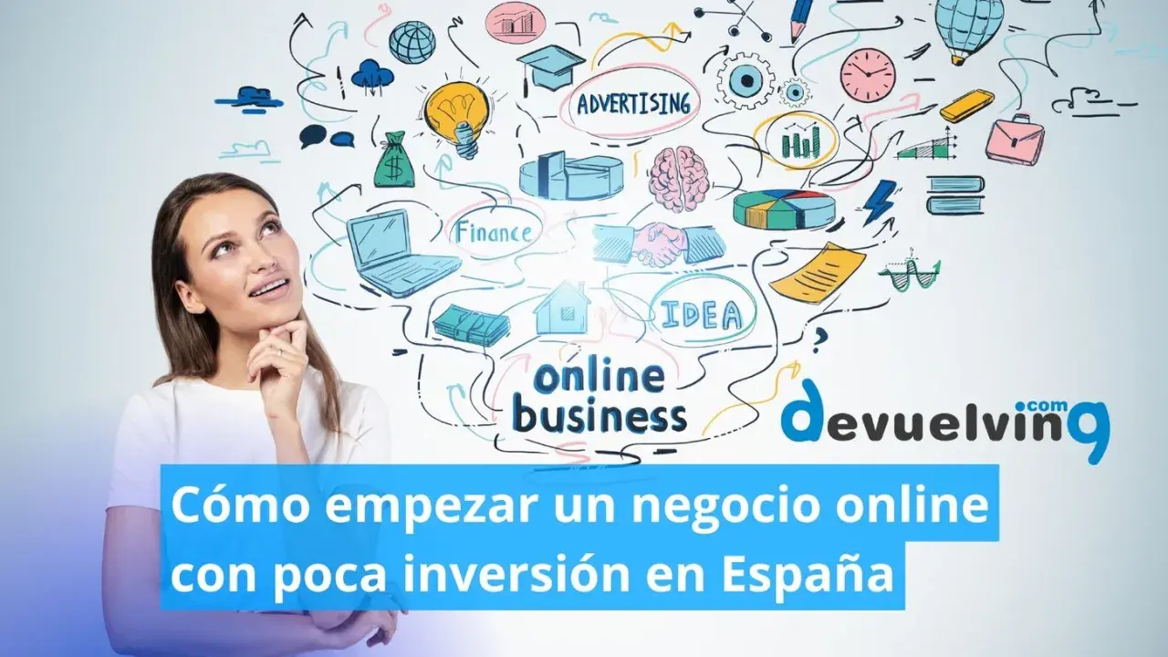 Mujer pensando en cómo montar empresa online. Ideas de negocio, finanzas y publicidad ilustradas.