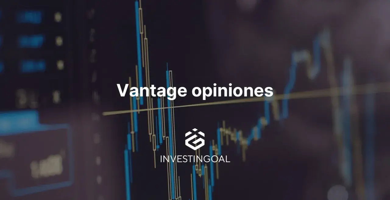 Gráfico de velas con texto "Vantage opiniones" y logo de Investingoal.