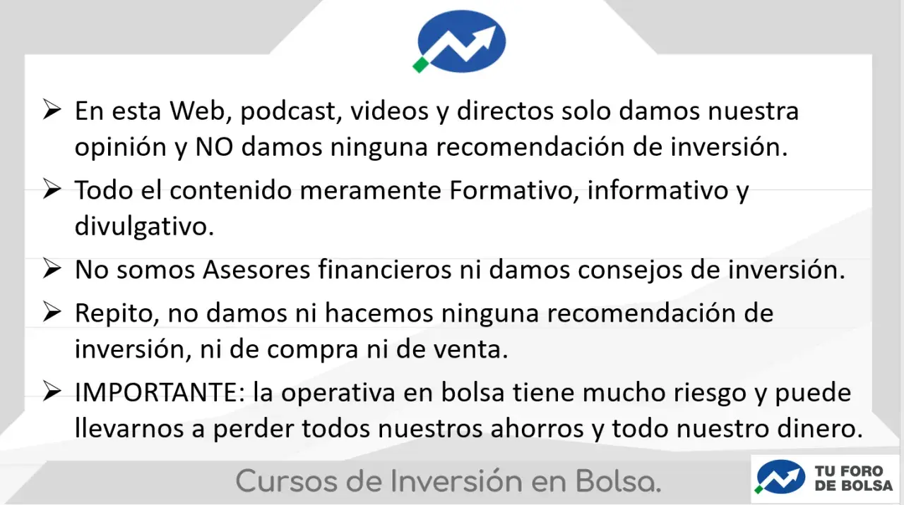 Descargo de responsabilidad sobre opiniones y contenido formativo, no recomendaciones de inversión. El análisis fundamental bolsa advierte sobre riesgos.