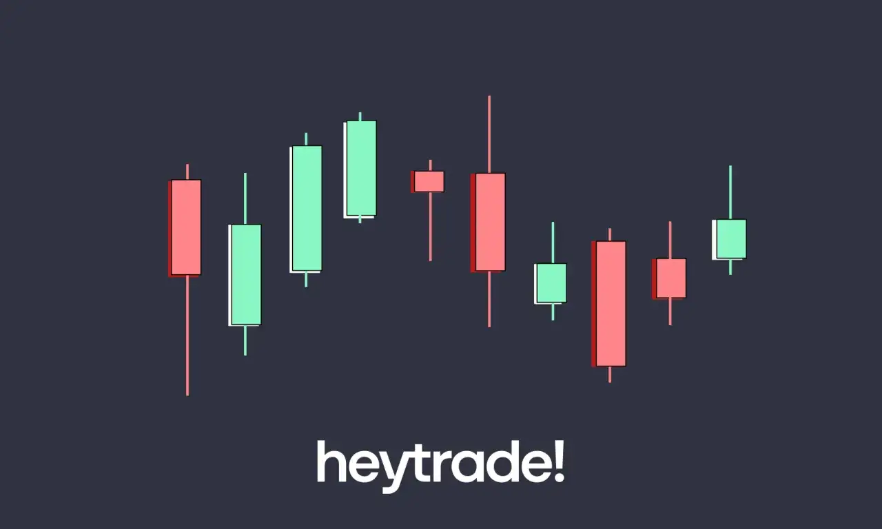 Gr&aacute;fico de velas con una l&iacute;nea de tendencia alcista y bajista, mostrando la volatilidad del mercado.