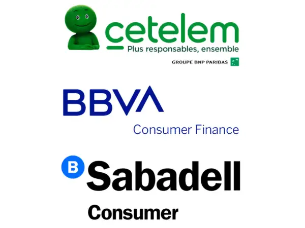 Logos de Cetelem, BBVA Consumer Finance y Sabadell Consumer. Averigua cuanto tarda Cetelem en aprobar una financiación.