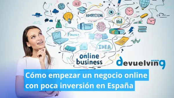 Mujer pensando en cómo montar empresa online. Ideas de negocio, finanzas y publicidad ilustradas.