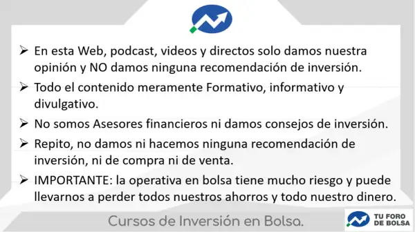 Descargo de responsabilidad sobre opiniones y contenido formativo, no recomendaciones de inversión. El análisis fundamental bolsa advierte sobre riesgos.